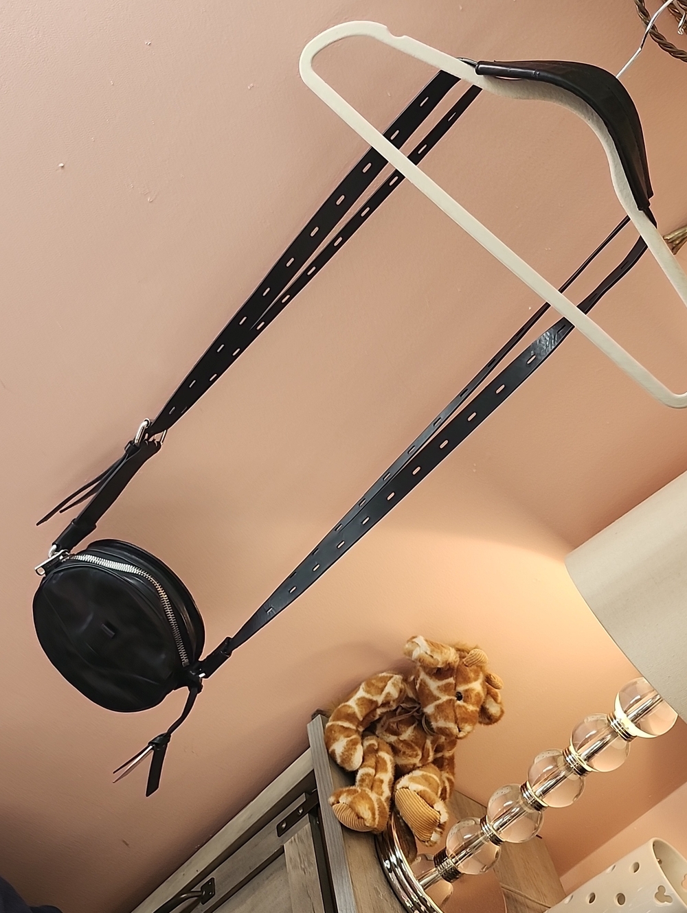 Black Round Crossbody Bag with Adjustable Strap